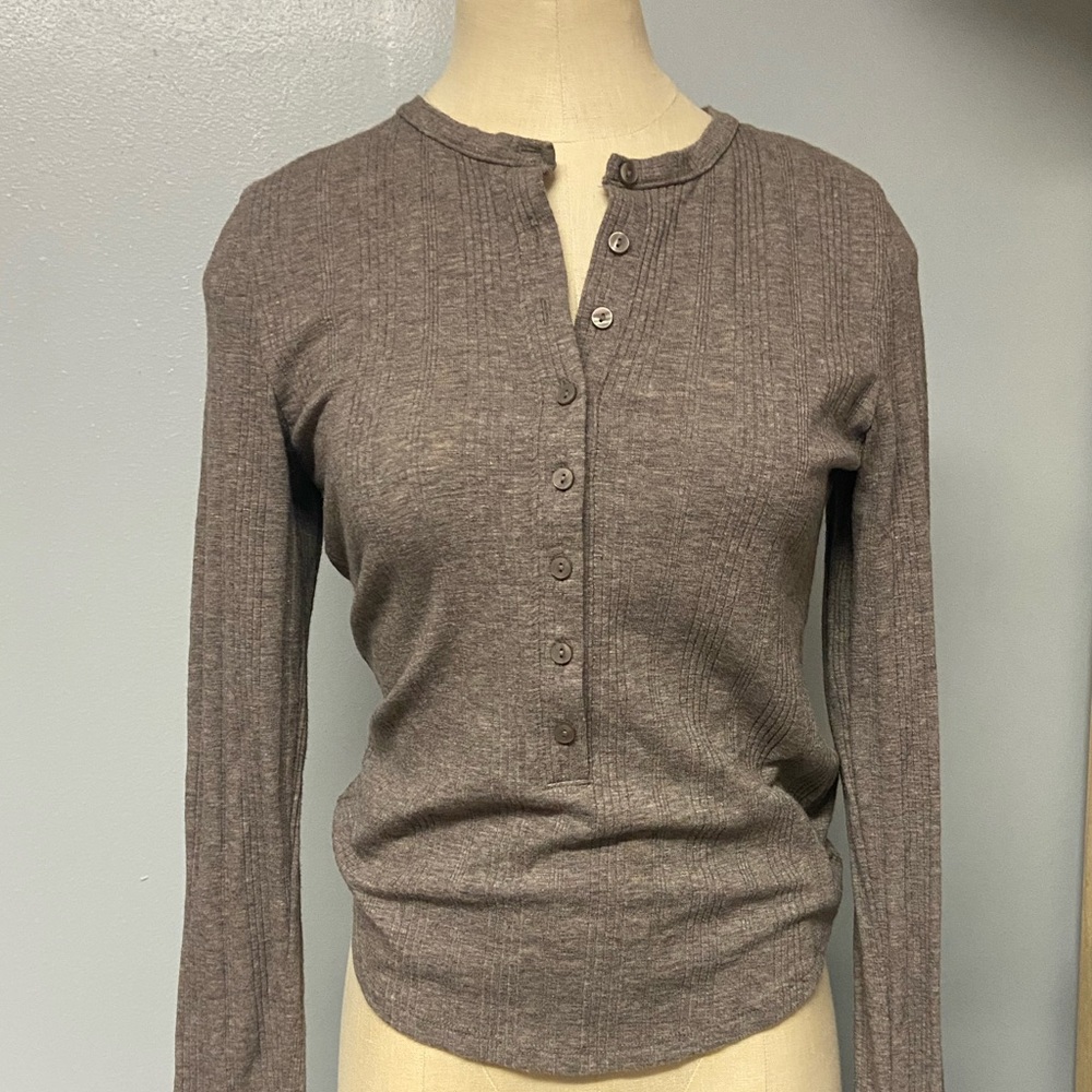 American Eagle Outfitters brown Henley top - Picture 2 of 5